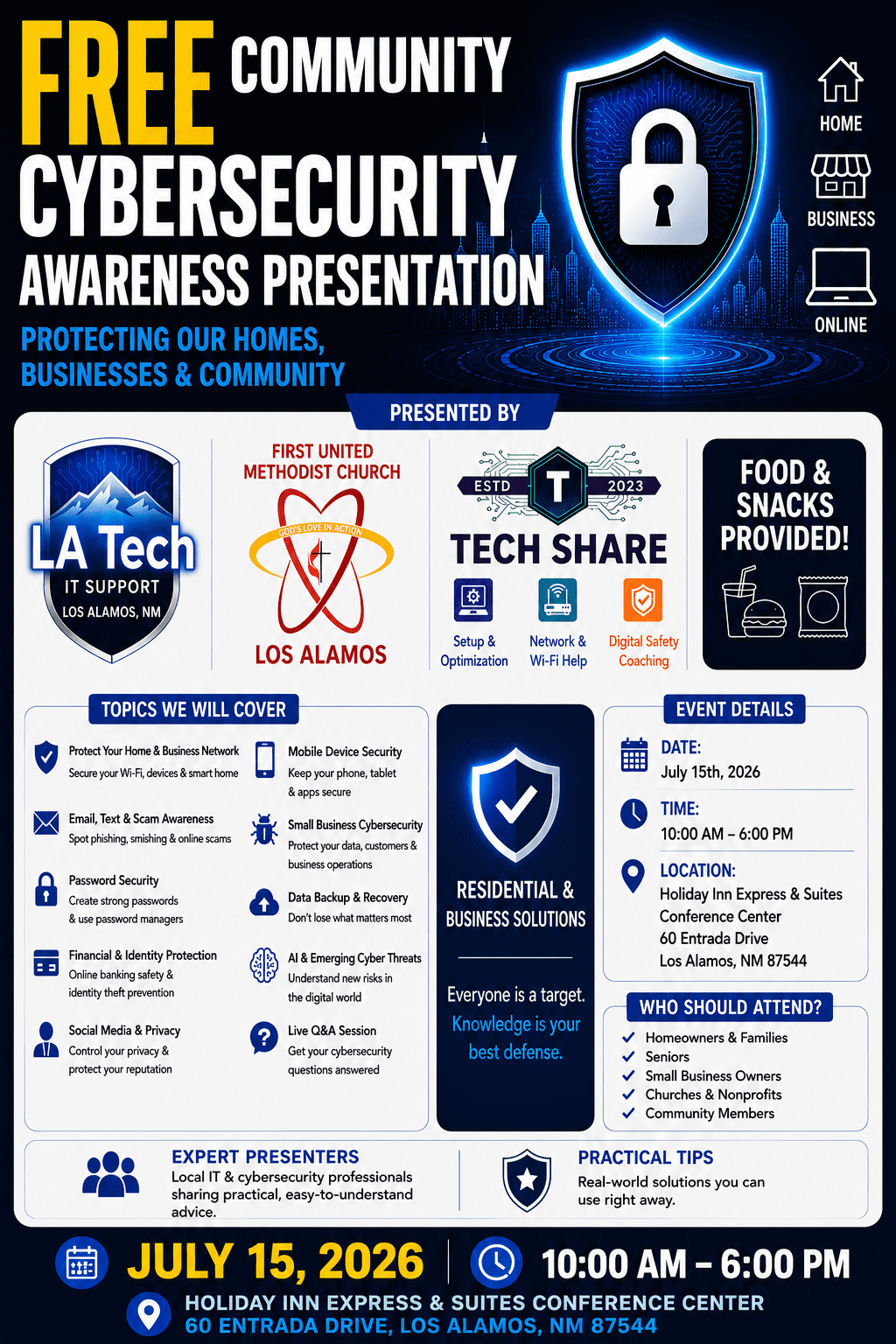 Free Community Cybersecurity Awareness Presentation In Los Alamos July 15